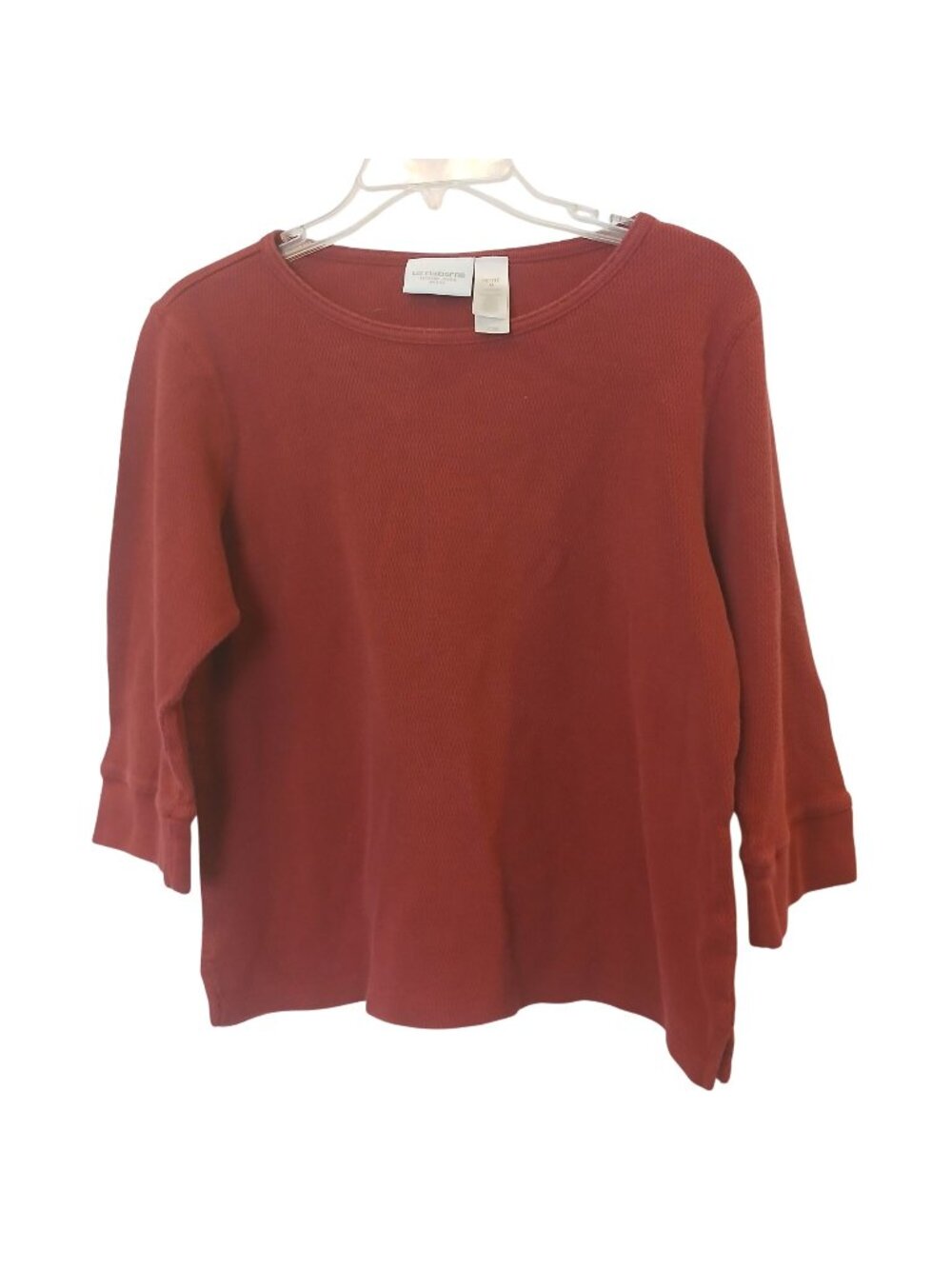 Liz Claiborne Petite M Red 3/4 Loose Sleeve Heavy Thermal 100% Cotton Top #D-20